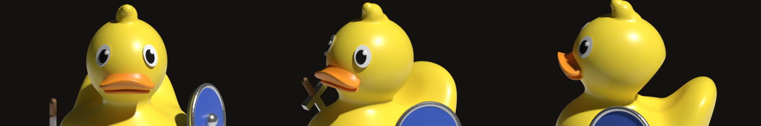 Close-ups of the duck's face from three angles