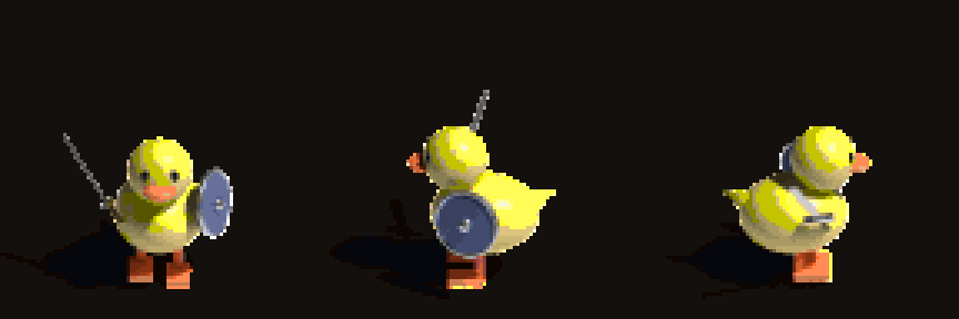 The earlier snowman-like duck walking