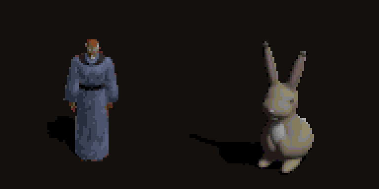 Cain on the left and the rabbit on the right, both at game resolution, scaled up, same size frames