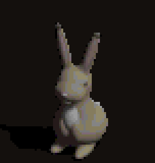 A small brown rabbit sitting up, breathing, turning its head and flicking one ear, in Diablo's pixel style